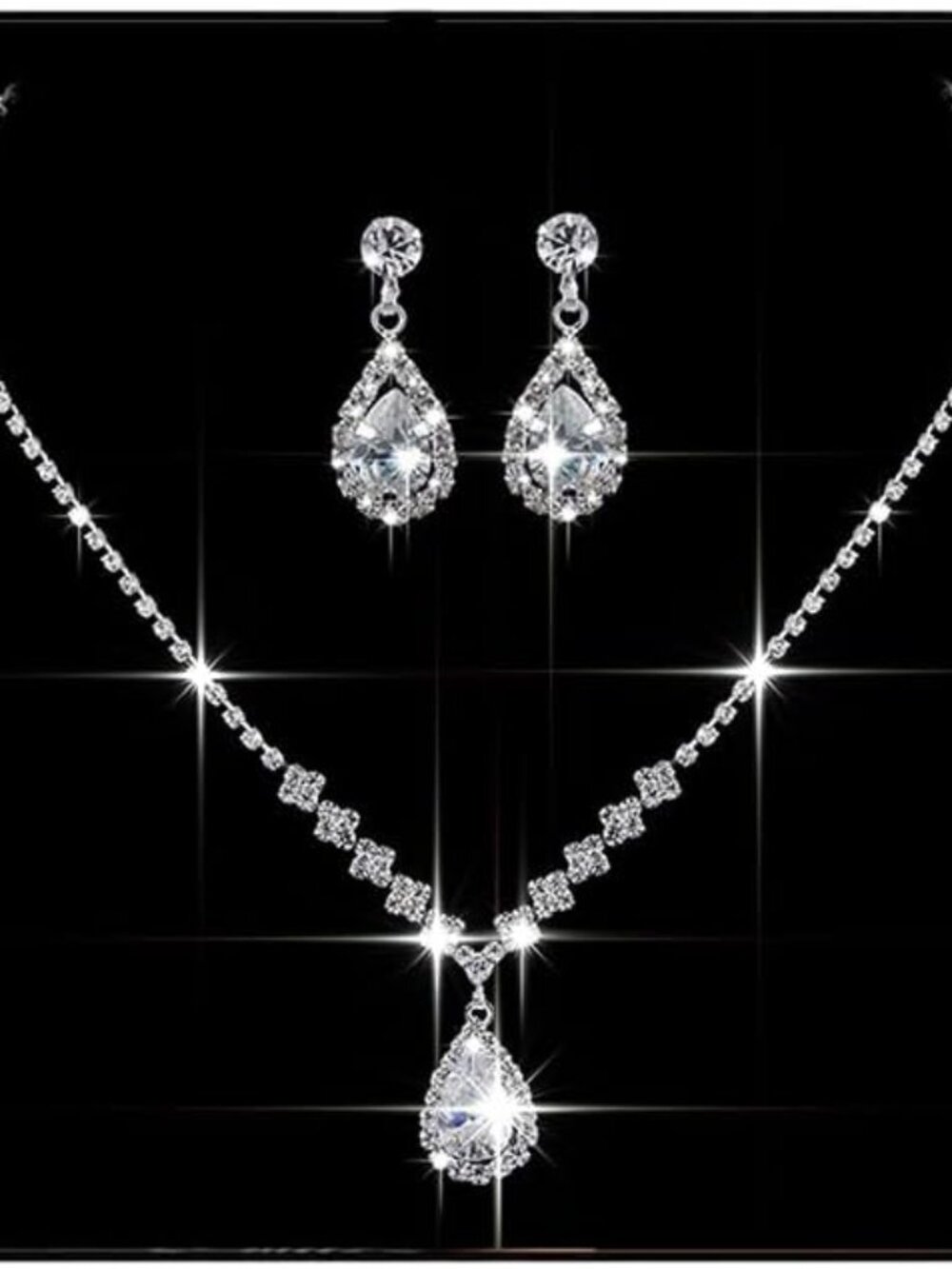 Rhinestone Prom Jewelry Set Diamond Bridal Necklace Clip On Earring Set for Wome
